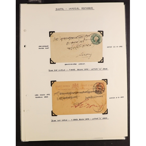 638 - INDIAN FEUDATORY STATES BHOPAL POSTMARKS 1887-1936 collection of India postal stationery envelopes a... 