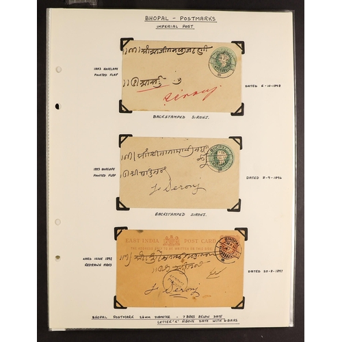 638 - INDIAN FEUDATORY STATES BHOPAL POSTMARKS 1887-1936 collection of India postal stationery envelopes a... 