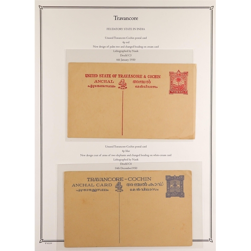 651 - INDIAN FEUDATORY STATES TRAVANCORE-COCHIN POSTAL STATIONERY 1949-50 mostly unused collection of prin... 