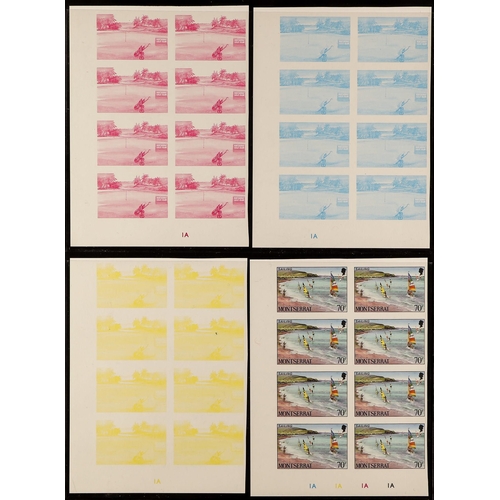 779 - MONTSERRAT 1986 TOURISM set, SG 710/723, seven different PROGRESSIVE COLOUR PROOFS for each in lower... 