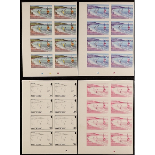 779 - MONTSERRAT 1986 TOURISM set, SG 710/723, seven different PROGRESSIVE COLOUR PROOFS for each in lower... 