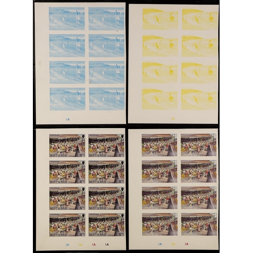 779 - MONTSERRAT 1986 TOURISM set, SG 710/723, seven different PROGRESSIVE COLOUR PROOFS for each in lower... 