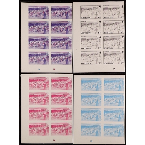 779 - MONTSERRAT 1986 TOURISM set, SG 710/723, seven different PROGRESSIVE COLOUR PROOFS for each in lower... 