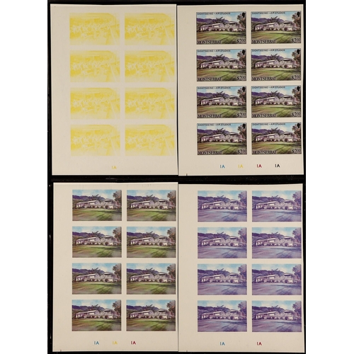 779 - MONTSERRAT 1986 TOURISM set, SG 710/723, seven different PROGRESSIVE COLOUR PROOFS for each in lower... 