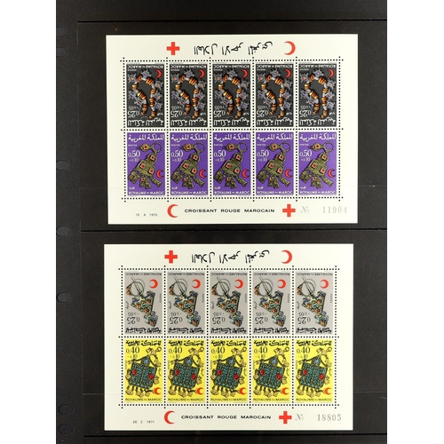 781 - MOROCCO 1966-76 RED CROSS SHEETLETS numbered sheetlets of the Red Cross Charity issues each comprisi... 