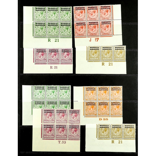 785 - MOROCCO AGENCIES BRITISH 1914-31 CONTROL NUMBER BLOCKS, STRIPS group incl. ½d R21 block 6, 1d J17 bl... 