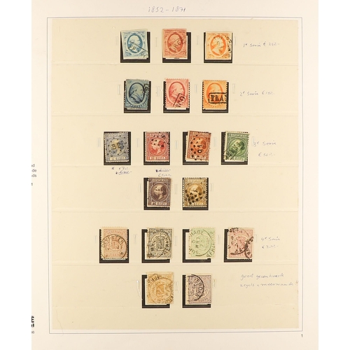 795 - NETHERLANDS 1852-1940 USED COLLECTION in a Safe hingeless album, incl. 1852 set (all four margins), ... 