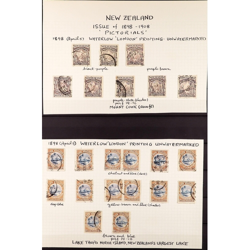 818 - NEW ZEALAND 1898 PICTORIALS a used collection with 1898 no watermark perf 12-16 all values with many... 