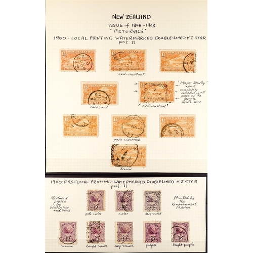 822 - NEW ZEALAND 1900 PICTORIAL ISSUES - SPECIALISED COLLECTION of used, with 1900 Wellington printed, wm... 