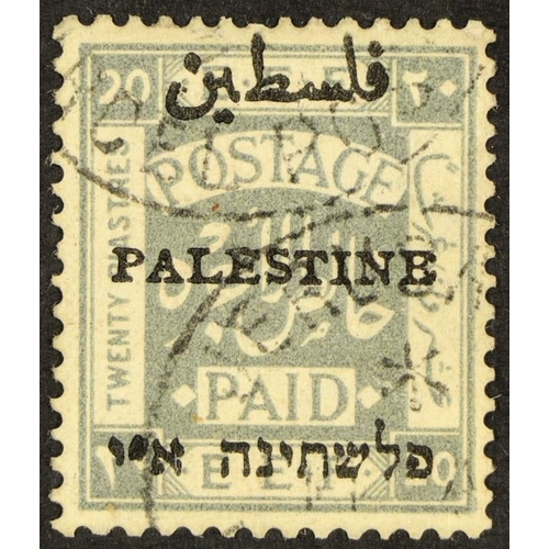 888 - PALESTINE 1921 (May-Aug) 20p pale grey overprint perf 14, SG 59, fine cds used, fresh, very rare, on... 