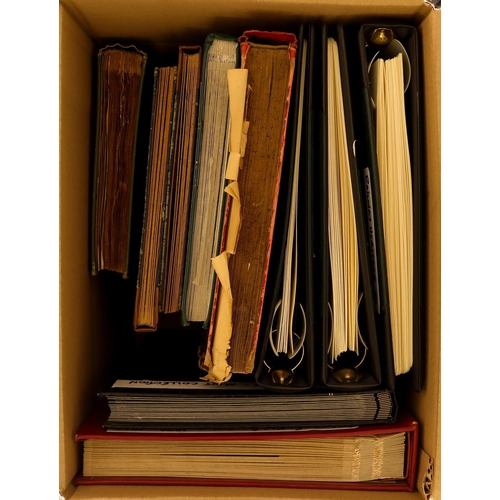 94 - COLLECTIONS & ACCUMULATIONS WORLD ALBUMS AND STOCKBOOKS IN TWO BOXES with vintage world albums (rema... 