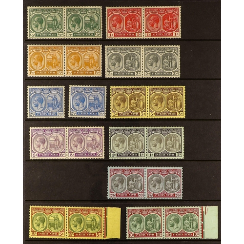 951 - ST KITTS-NEVIS 1920-22 set to 10s (less 2s), SG 24/31, 33/35, in horizontal pairs (2½d two singles),... 