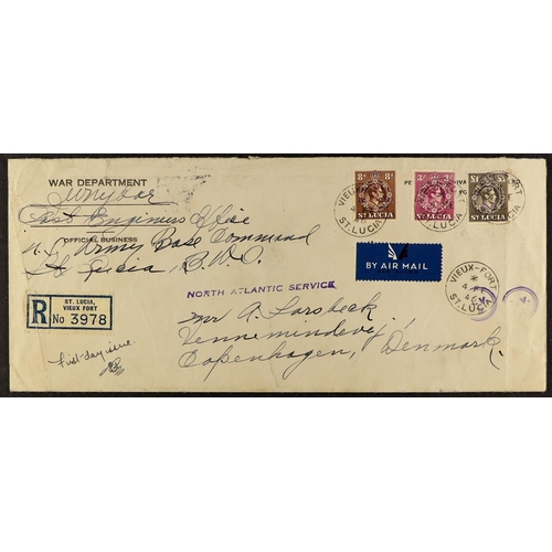 954 - ST LUCIA 1946 (4th Feb) War Department printed envelope from U.S. Army Base to Denmark, bearing 8d, ... 