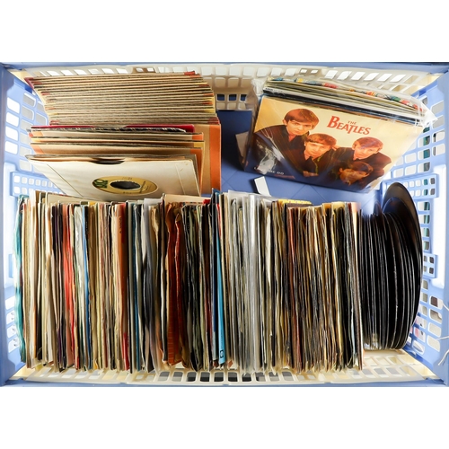 22 - 45rpm VINYL SINGLES in a box of approximately 200 from the 60s to 80s. Includes The Beatles, Elton J... 