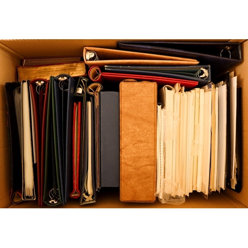 23 - ALBUMS, BINDERS. FOLDERS & STOCKBOOKS Three large boxes of various empty ring & spring back binders,... 