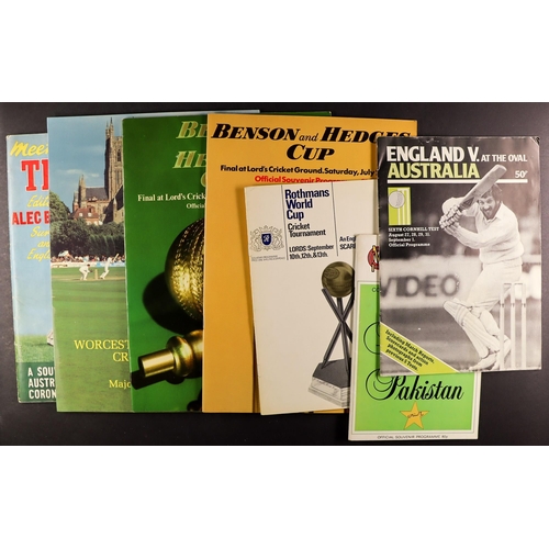 42 - CRICKET - POSTCARDS, SCORECARDS AND PROGRAMMES ranging from 1928-1981. Includes small album of postc... 