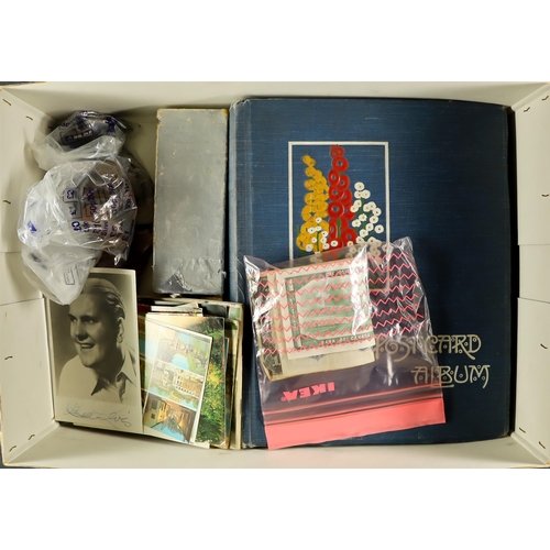 71 - POSTCARDS, COINS AND BANKNOTES. Includes an album of Greetings Cards (approx 190), loose postcards, ... 