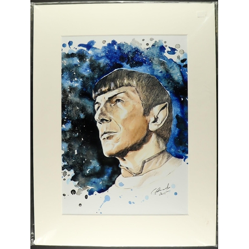 75 - STAR TREK ART PRINT - SPOCK BY CAROLYN EDWARDS and other items which include two mounted prints, gra... 