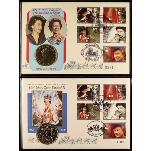 86 - WORLD COIN COVERS in four albums. Mainly Royalty related. Also includes some FDCs and stamps. (Appro... 