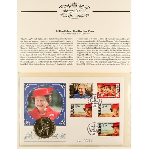 86 - WORLD COIN COVERS in four albums. Mainly Royalty related. Also includes some FDCs and stamps. (Appro... 