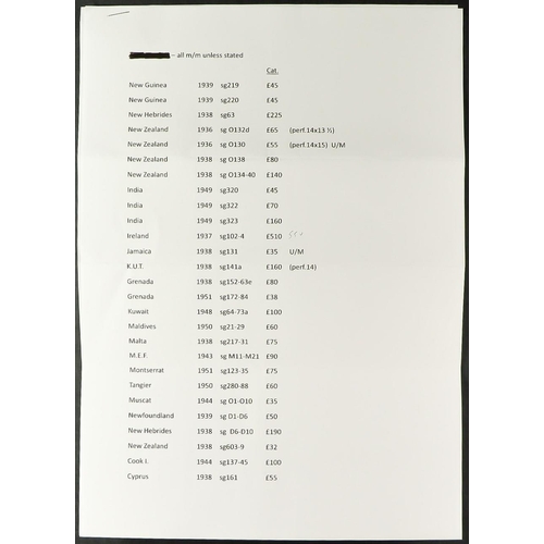 96 - COMMONWEALTH KING GEORGE VI BETTER MINT SETS, VALUES arranged on black protective cards with a list ... 