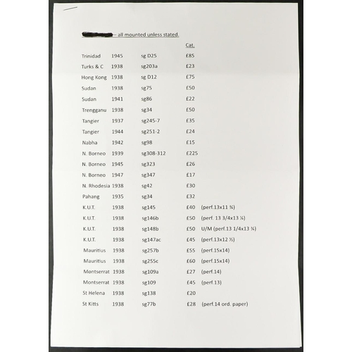 96 - COMMONWEALTH KING GEORGE VI BETTER MINT SETS, VALUES arranged on black protective cards with a list ... 