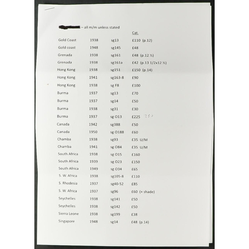 96 - COMMONWEALTH KING GEORGE VI BETTER MINT SETS, VALUES arranged on black protective cards with a list ... 