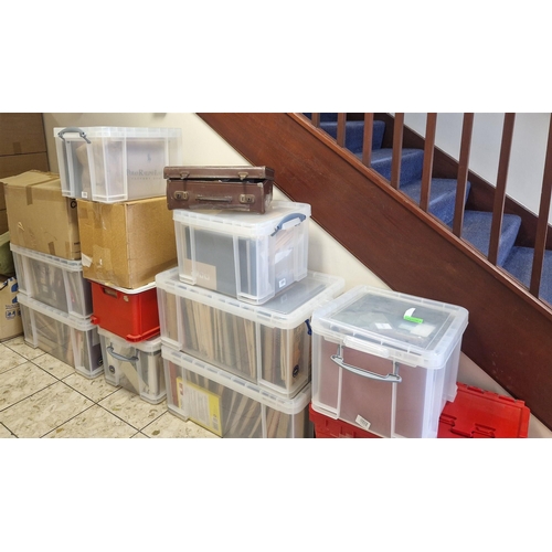 101 - 12 LARGE BOXES + LEATHER CASE crammed with stamps in albums & stock books, sorted in to envelopes, a... 