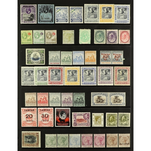 126 - COMMONWEALTH MINT QV to QEII on 5 black protective pages, Ascension 1922 3s, 1924-33 3s, Barbados 19... 