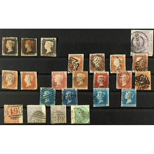 140 - 19th CENTURY STAMPS on four large stockcards, includes three GB Penny Blacks, German States and othe... 