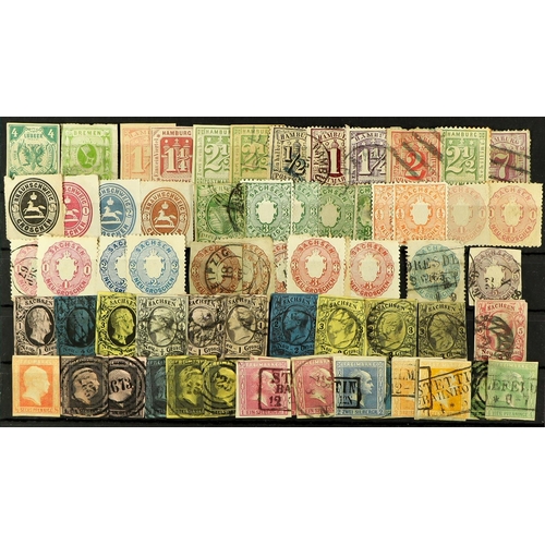 140 - 19th CENTURY STAMPS on four large stockcards, includes three GB Penny Blacks, German States and othe... 