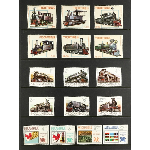 159 - RAILWAYS ON STAMPS & MINIATURE SHEETS. A collection of 1960's - 1990's never hinged mint complete se... 