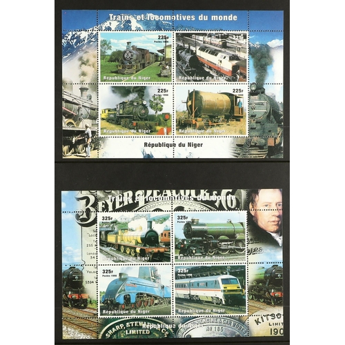 159 - RAILWAYS ON STAMPS & MINIATURE SHEETS. A collection of 1960's - 1990's never hinged mint complete se... 