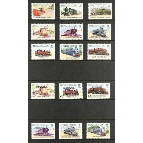 159 - RAILWAYS ON STAMPS & MINIATURE SHEETS. A collection of 1960's - 1990's never hinged mint complete se... 