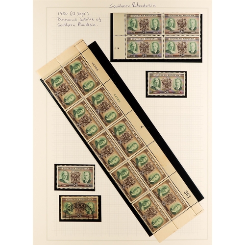 160 - THE RHODESIAS 1924 - 1969 INTERESTING COLLECTION with extra shades, blocks, postmarks etc on pages, ... 