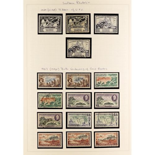 160 - THE RHODESIAS 1924 - 1969 INTERESTING COLLECTION with extra shades, blocks, postmarks etc on pages, ... 