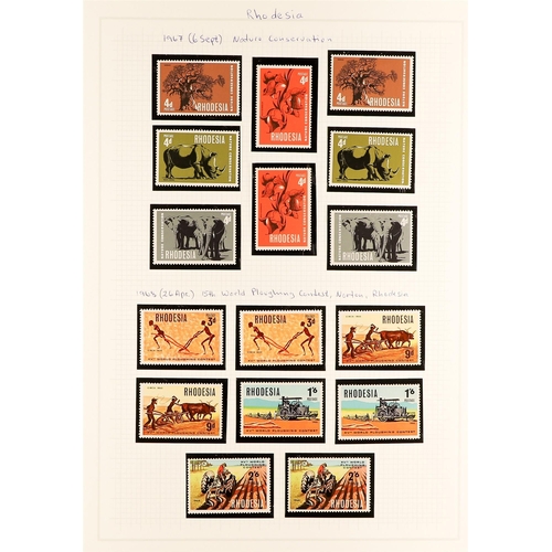 160 - THE RHODESIAS 1924 - 1969 INTERESTING COLLECTION with extra shades, blocks, postmarks etc on pages, ... 