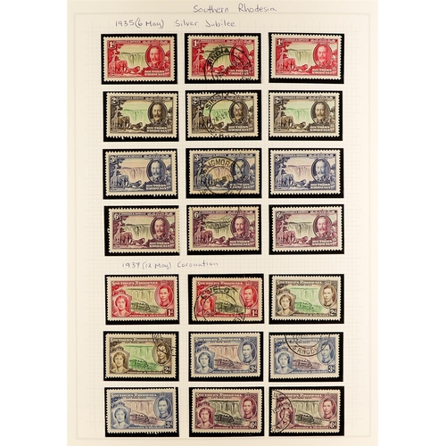 160 - THE RHODESIAS 1924 - 1969 INTERESTING COLLECTION with extra shades, blocks, postmarks etc on pages, ... 