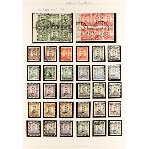 160 - THE RHODESIAS 1924 - 1969 INTERESTING COLLECTION with extra shades, blocks, postmarks etc on pages, ... 