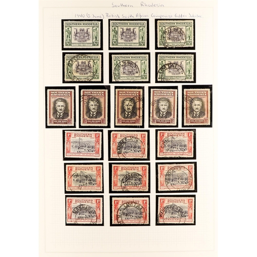 160 - THE RHODESIAS 1924 - 1969 INTERESTING COLLECTION with extra shades, blocks, postmarks etc on pages, ... 