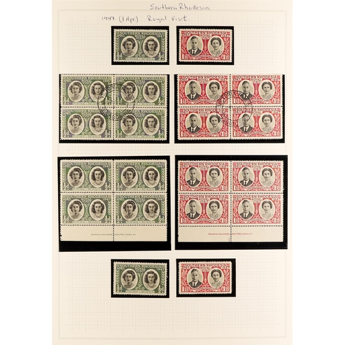 160 - THE RHODESIAS 1924 - 1969 INTERESTING COLLECTION with extra shades, blocks, postmarks etc on pages, ... 