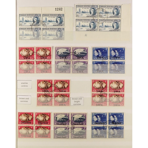 210 - 1946 VICTORY USED BLOCKS. A collection of 1937 Coronation omnibus complete sets, all as very fine us... 