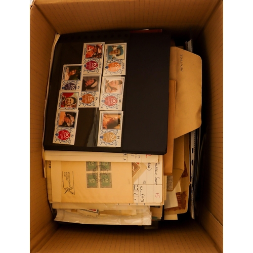 249 - LARGE BOX AND A HALF of albums, boxes, stamps on stock cards and pages, booklets and envelopes with ... 