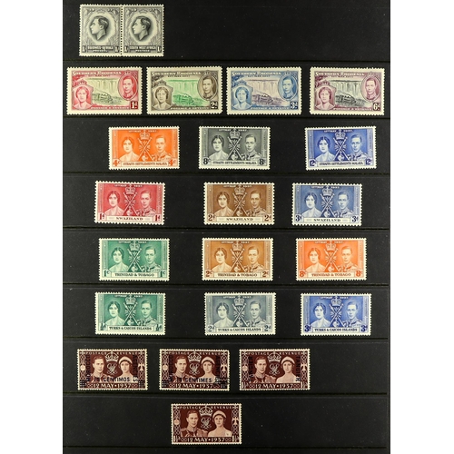 254 - 1937 CORONATION OMNIBUS mint sets, two runs from Aden to Turks & Caicos, one more complete than the ... 