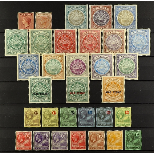 274 - ANTIGUA & BARBUDA 1884 - 1927 MINT STAMPS on protective stock page, note 1908-17 Wmk MCCA set with a... 