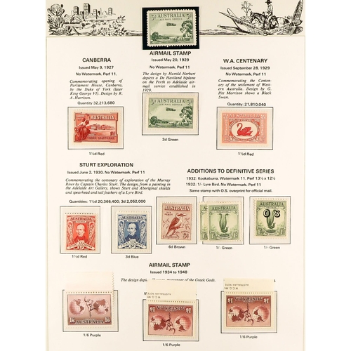 308 - AUSTRALIA 1913-1979 NEVER HINGED MINT COLLECTION in a hingeless album, highly COMPLETE (except Roos)... 