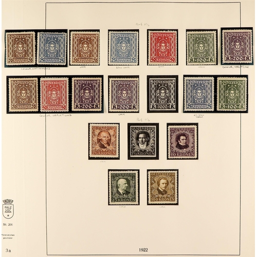 326 - AUSTRIA 1919 - 1927 SPECIALIZED NEVER HINGED MINT COLLECTION in a hingeless Lindner album with exten... 