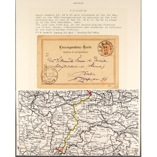 330 - AUSTRIA TRAVELLING POST OFFICES COLLECTION 1870's-1930's of covers and cards, written-up on pages fo... 