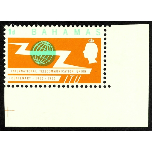 331 - BAHAMAS 1965 1d light emerald & orange ITU Centenary with LIGHT EMERALD PRINTED DOUBLE (EC BM24MIa),... 