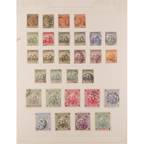 337 - BARBADOS 1875 - 1898 USED COLLECTION on album pages, 1875 perf 12½ set of values, perf 14 set of val... 